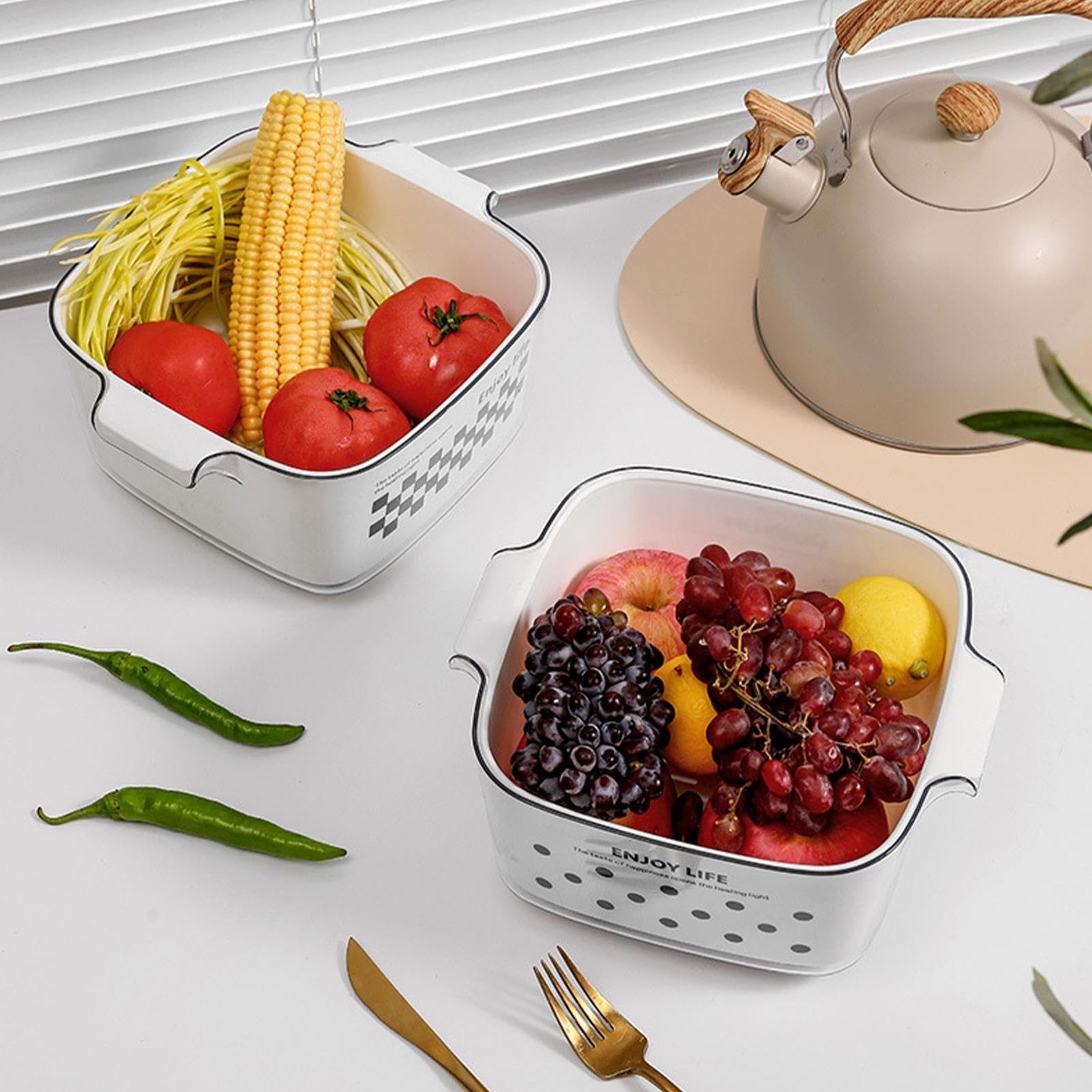 Salad Spinner Replacement - Vegetable Washing Basket & Fruit Strainer Bowl - Multipurpose Kitchen Tool for Washing, Draining, and Straining Fruits & Vegetables (Medium Square) - Perfect for Meal Prep, Healthy Eating, and Salad Making