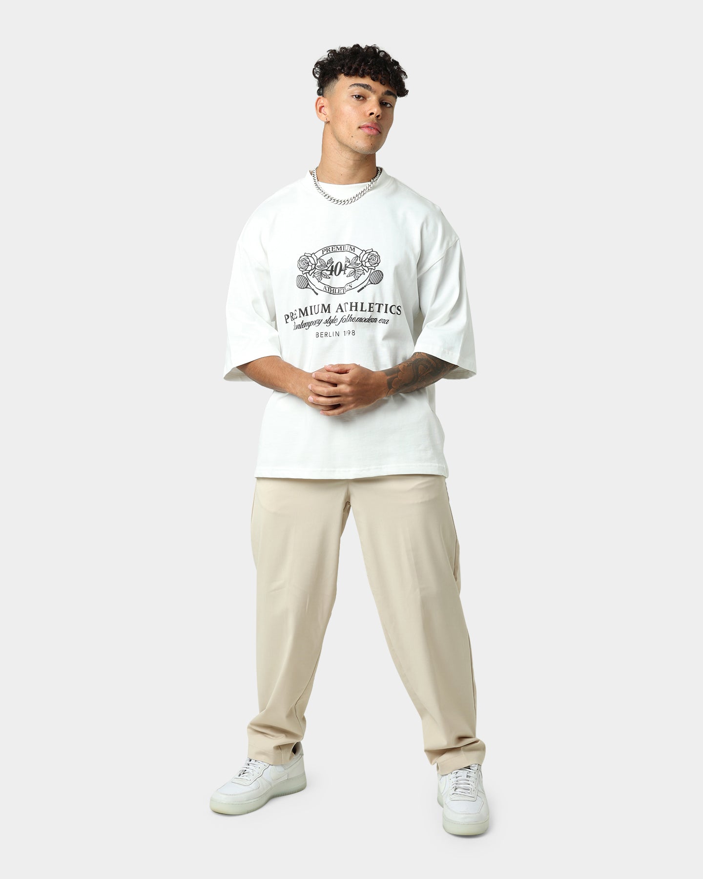 404 Premium Athletics Heritage T-Shirt for Men & Women - Vintage Style Cotton Tee - Off White - Casual Wear, Gym, Workout & Street Fashion