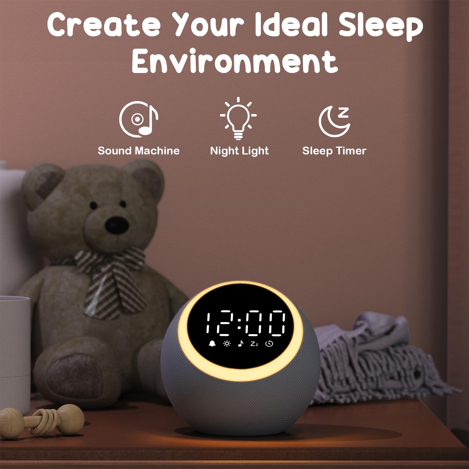Rohent White Noise Sound Machine with Nightlight & Alarm Clock - 25 Soothing Natural Sounds, Adjustable Volume & Timer - Sleep Aid for Babies, Kids & Adults - Perfect for Nursery, Office, Meditation & Better Sleep