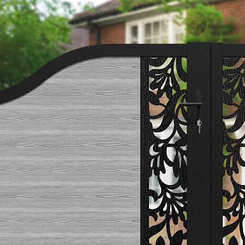 Classic Heritage Curved Top Driveway Gate - Light Grey with Middle Screen | Durable Wrought Iron Entry Gate for Home Security & Curb Appeal | Perfect for Residential Driveways, Estate Entrances & Garden Pathways
