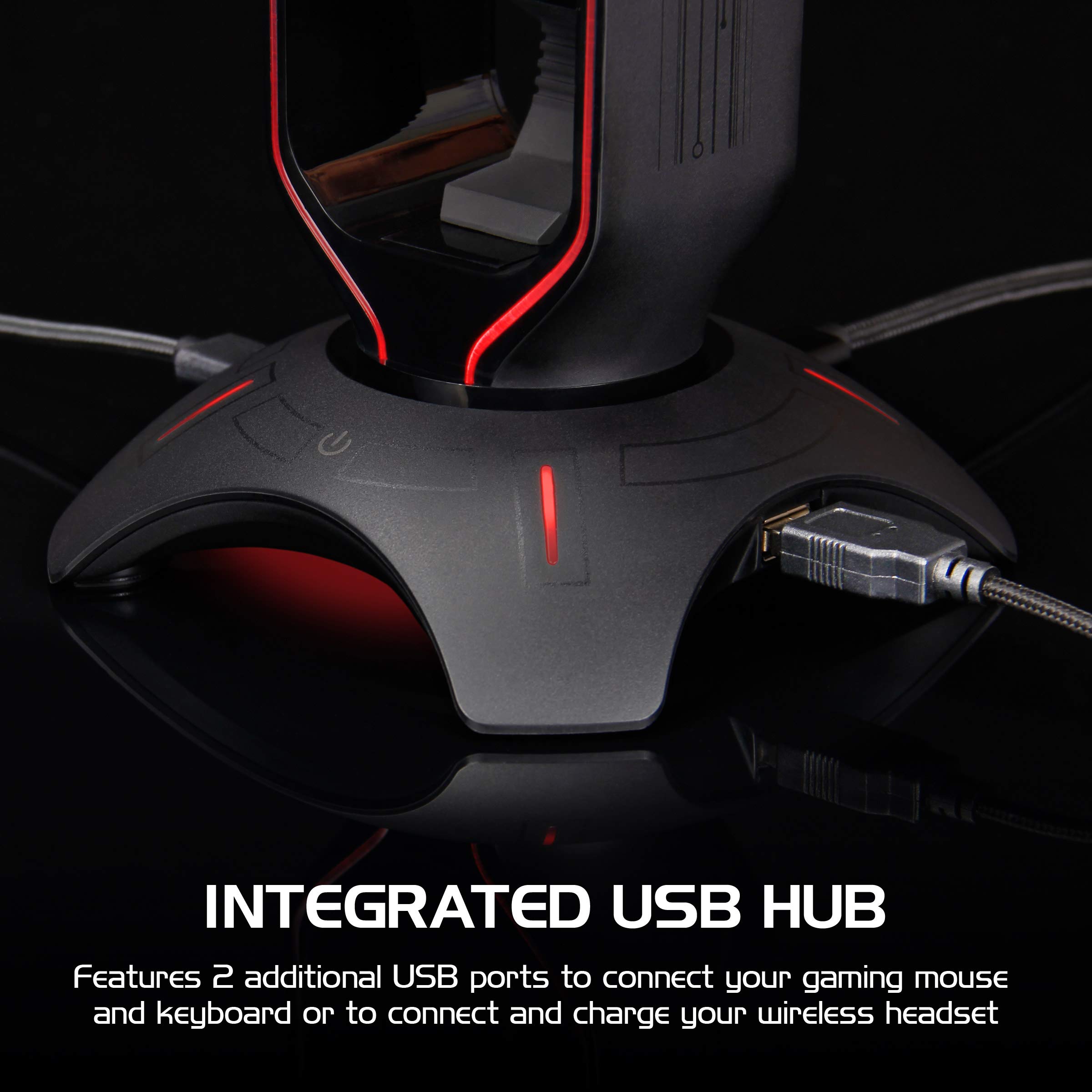 Premium RGB Gaming Headset Stand with Mouse Bungee & USB Hub - 7 Color LED Modes for PC, PS5, Xbox One - Perfect for Gaming Setup, Streaming & Office Workstation Organization