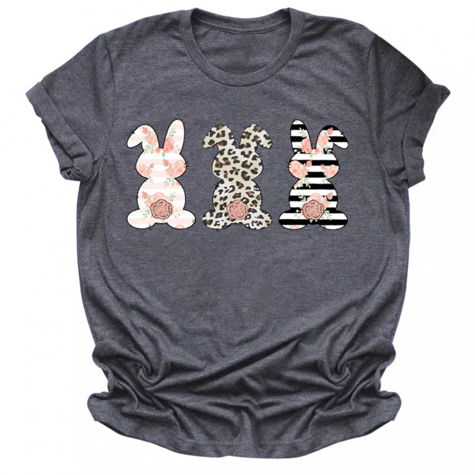 Trendy Happy Easter T-Shirt for Women - Cute Bunny Egg Pattern & Letter Print Casual Short Sleeve Top | Perfect for Easter Celebrations, Spring Outfits & Casual Wear