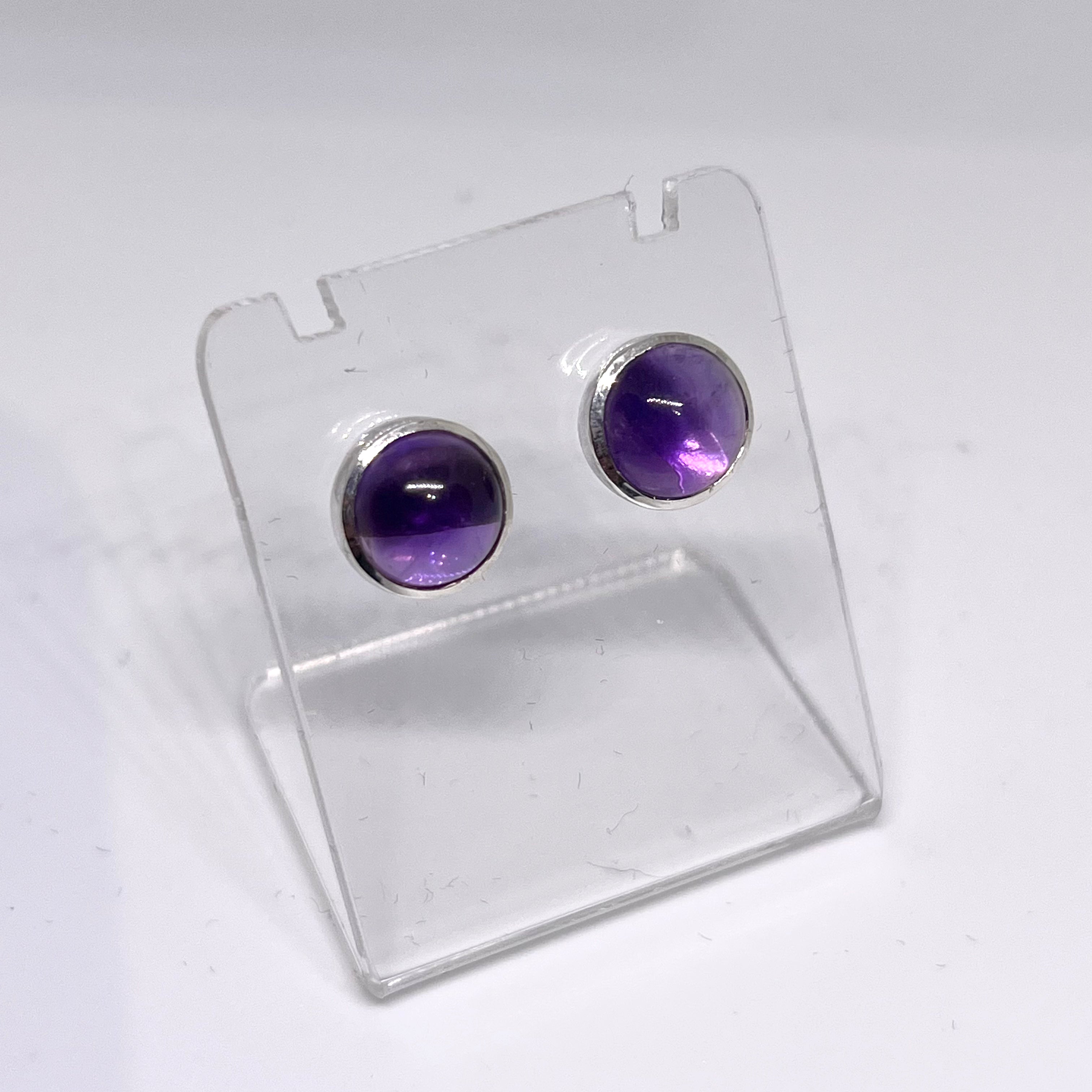 8mm Round Cabochon Bezel Set Stud Earrings - PSE019 | Dainty Jewelry for Everyday Wear, Gift for Her, Women's Fashion Accessories