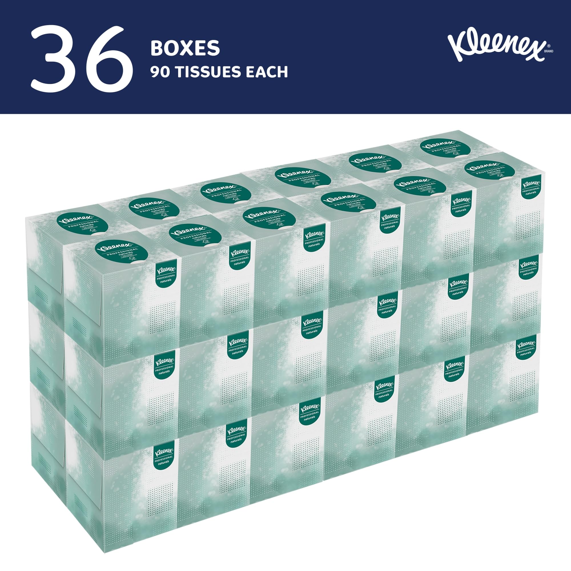 Kleenex® Naturals Facial Tissues - 95 Sheets per Box, Case of 36 Boxes (3,420 Tissues) | Hypoallergenic & Lotion-Free | For Home, Office & Travel Use