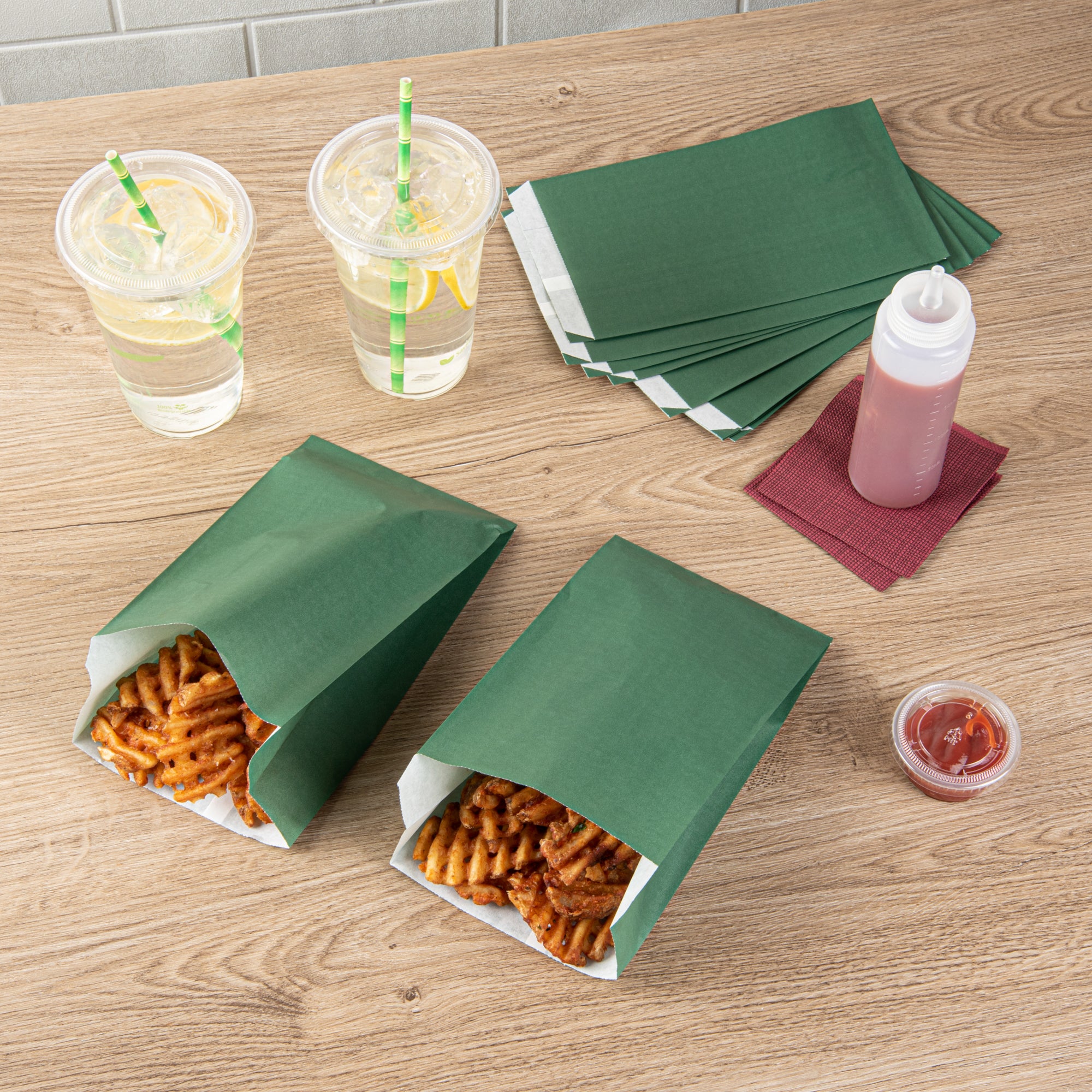 Eco-Friendly Forest Green French Fry & Snack Bags - 5