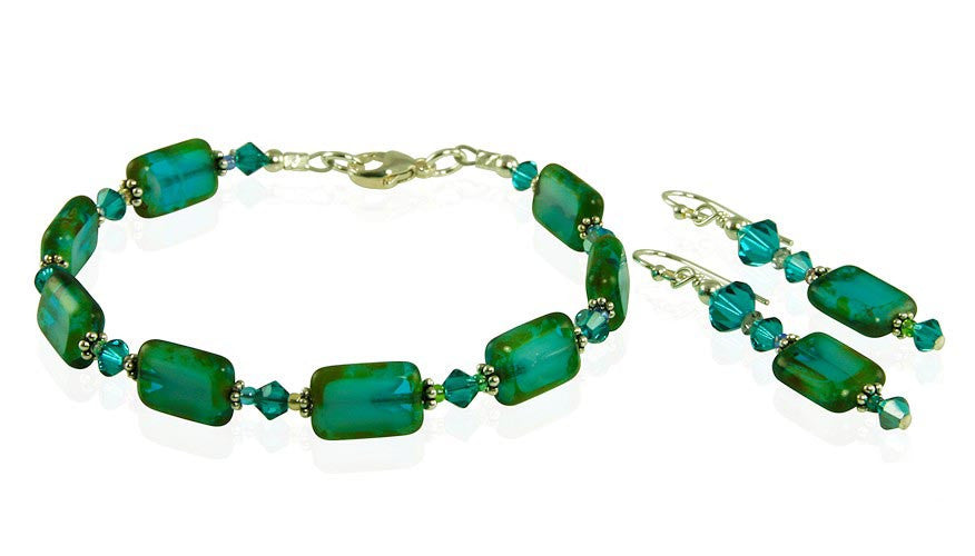 Elegant Teal Czech Glass Beaded Window Bracelet Set - Boho Chic Jewelry for Women - Perfect for Festivals, Parties & Everyday Wear