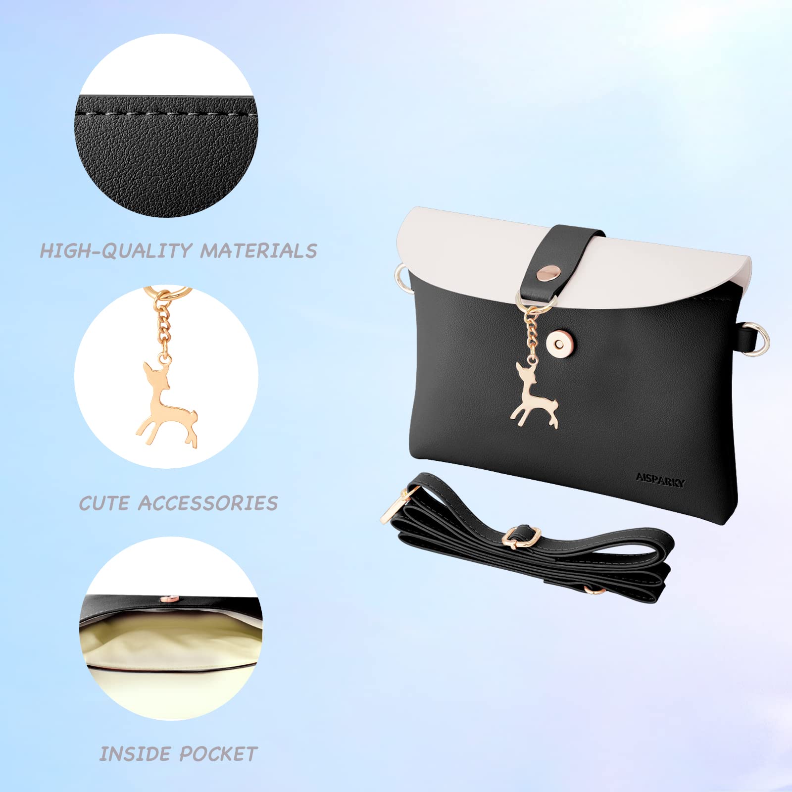 AISPARKY Small Crossbody Purse for Women - PU Leather Mini Shoulder Bag with Adjustable Strap & Gold Chain, Fashionable Pendant Design | Perfect for Daily Use, Travel, Shopping & Parties