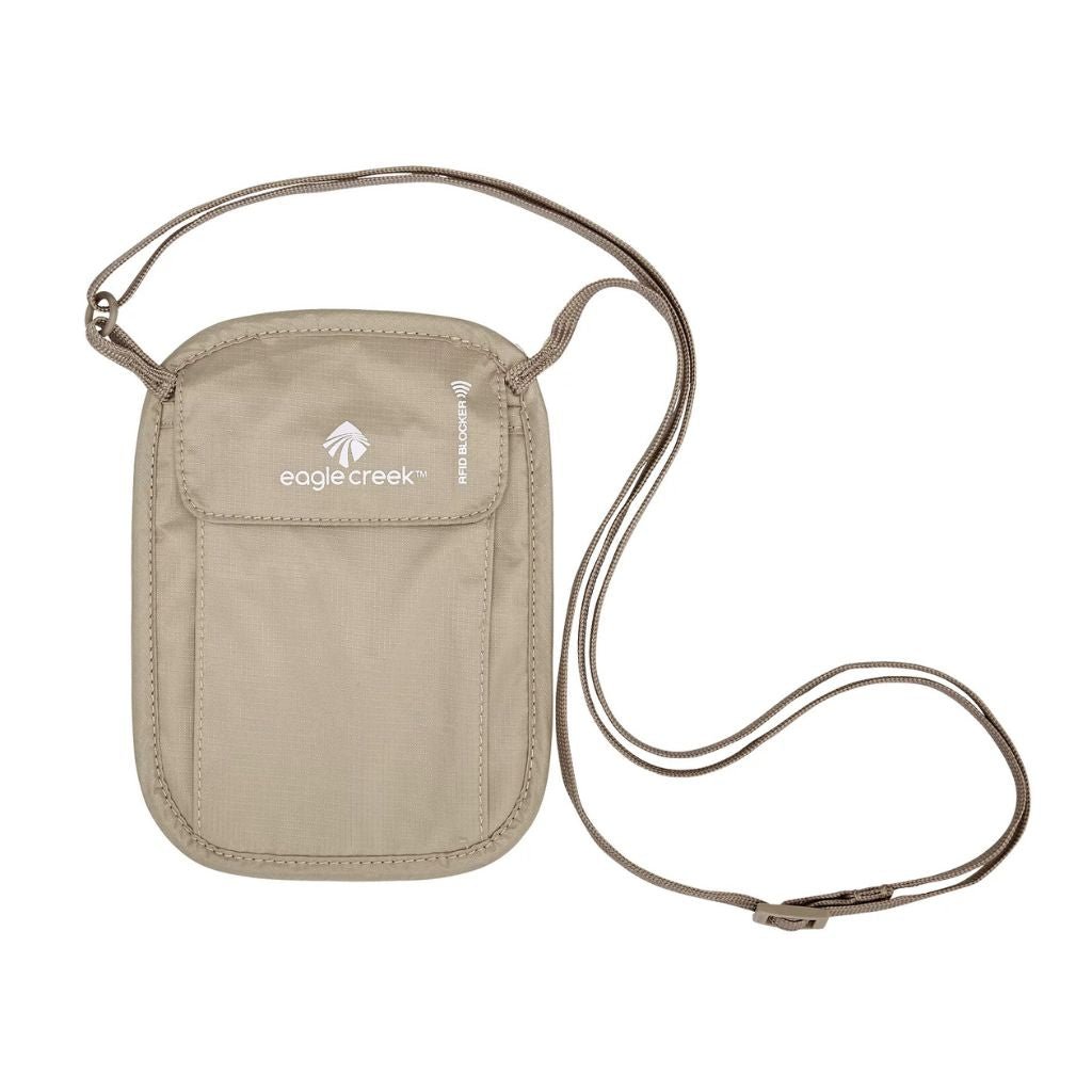Eagle Creek RFID Blocking Neck Wallet - Anti-Theft Travel Money Pouch for Passport & Credit Cards - Tan | Perfect for Airports, Sightseeing & Secure Travel