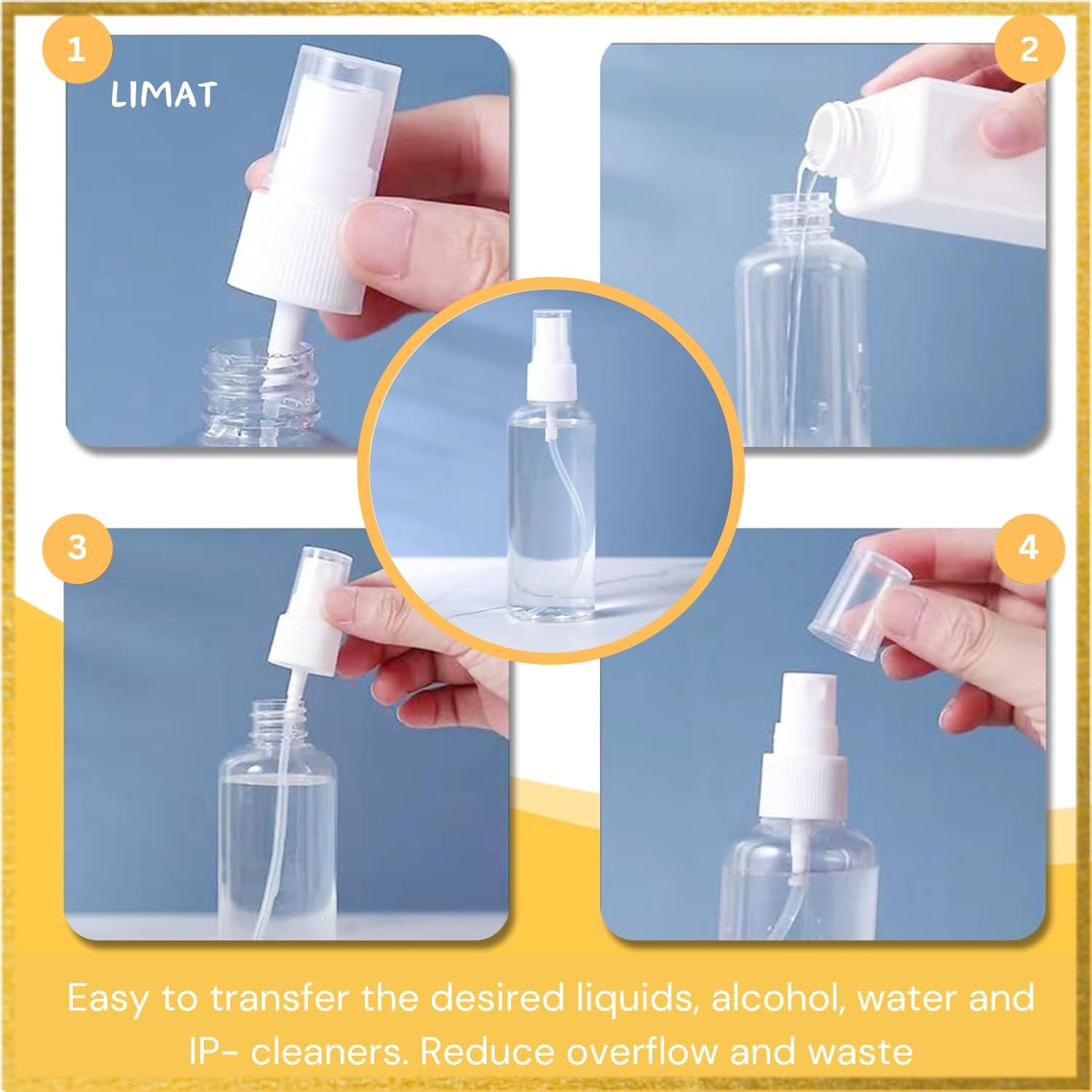 LIMAT 200ml Small Empty Spray Bottles for Hair Oil, Beauty Water, Perfume & Rosemary - Travel Toiletry Plastic Bottles (Pack of 4) - Perfect for Salon, Home Hair Care & DIY Beauty Products