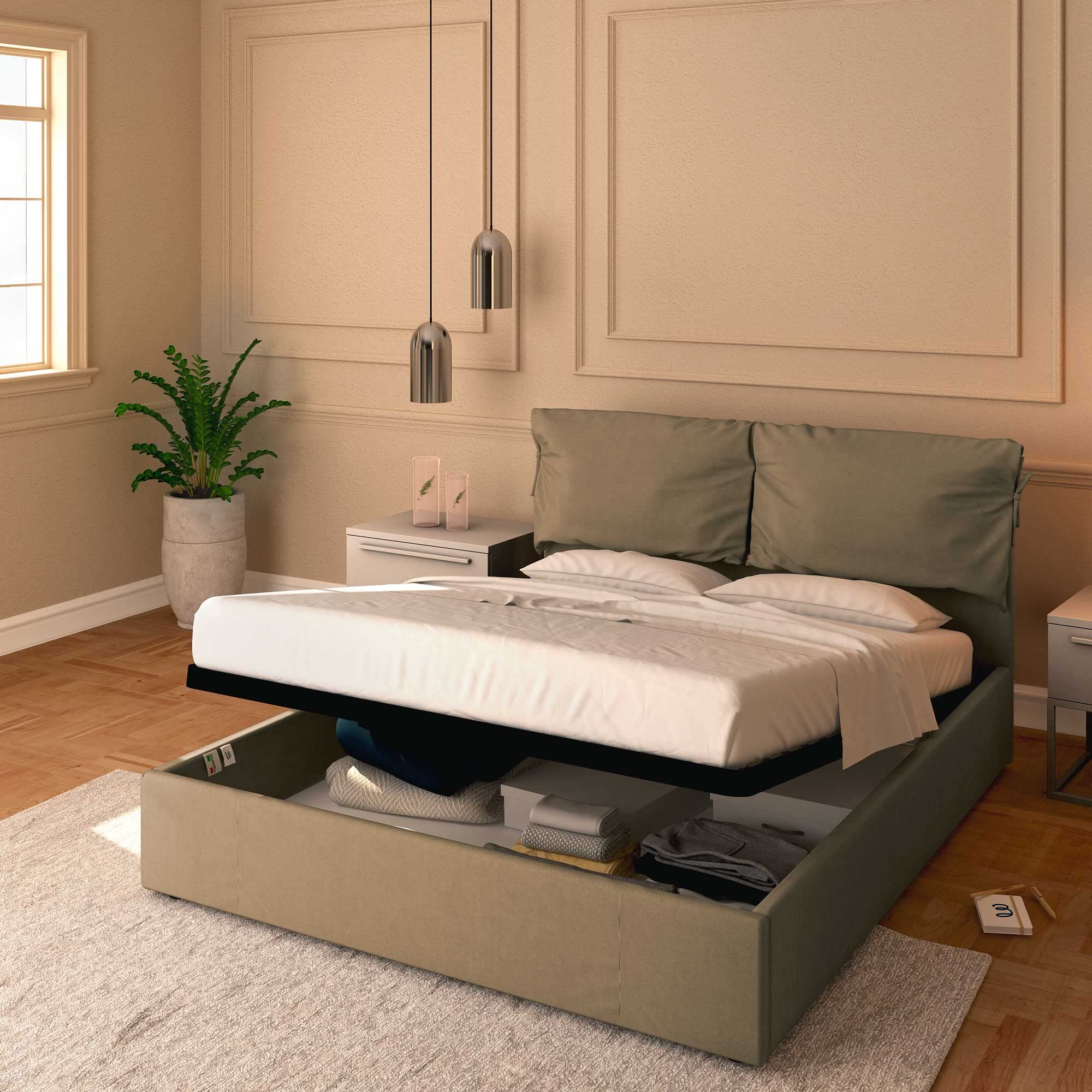 Baldiflex Single Bed with Storage - Licia Soft Synthetic Leather Upholstery, Slatted Base for Single Mattress, 140 x 190 cm, Padded Headboard, Taupe Gray - Perfect for Small Bedrooms, Guest Rooms & Studio Apartments