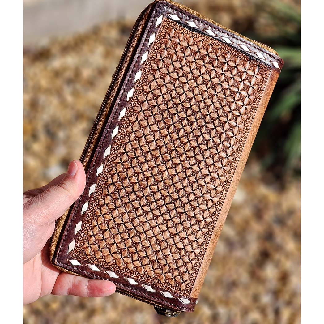 Handcrafted American Darling Tooled Leather & Buck Stitch Wallet for Men - Vintage Bifold Wallet with Money Clip, Perfect for Everyday Carry, Gifts & Western Style Fashion