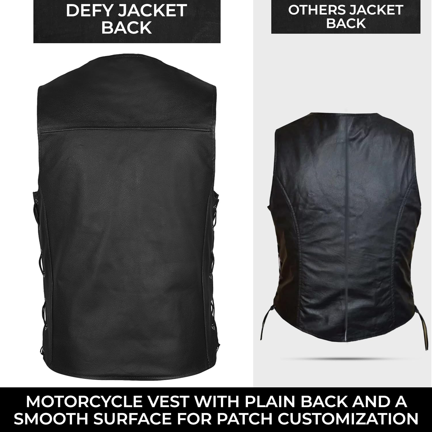 DEFY Genuine Leather Motorcycle Vest for Men & Women - 10-Pocket Biker Jacket with Concealed Carry Gun Pockets & Solid Back for Patches (10XL, Chest 68