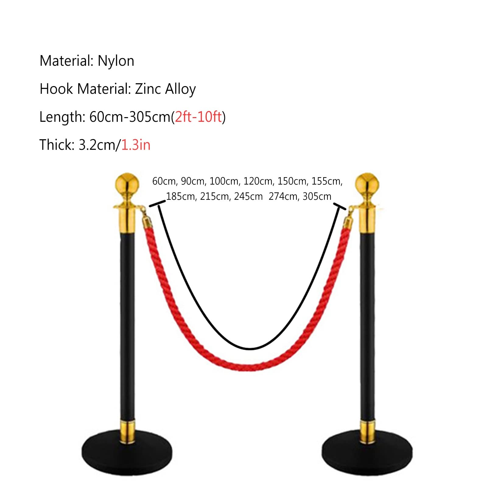 Premium 1.3 Inch Braided Hemp Rope - Heavy Duty Woven Queue Barrier Cord for Crowd Control, Event Dividers & Grand Openings - Dark Gray 9ft/2.74m - Perfect for Weddings, Concerts, Retail Stores & Outdoor Parties