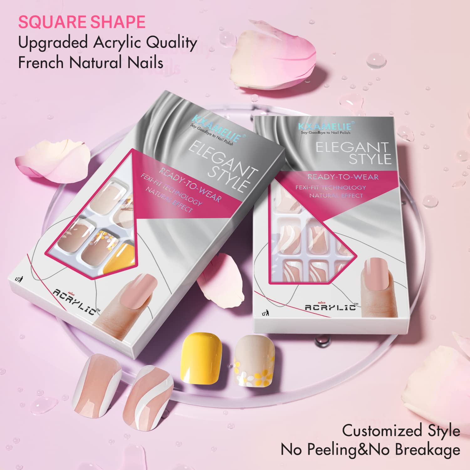 Glossy Yellow Nude Press On Nails Short Square Fake Nails with Nail Glue - 24pcs Cute Floral Design Artificial Nails for Manicure | Perfect for Parties, Weddings & Everyday Wear