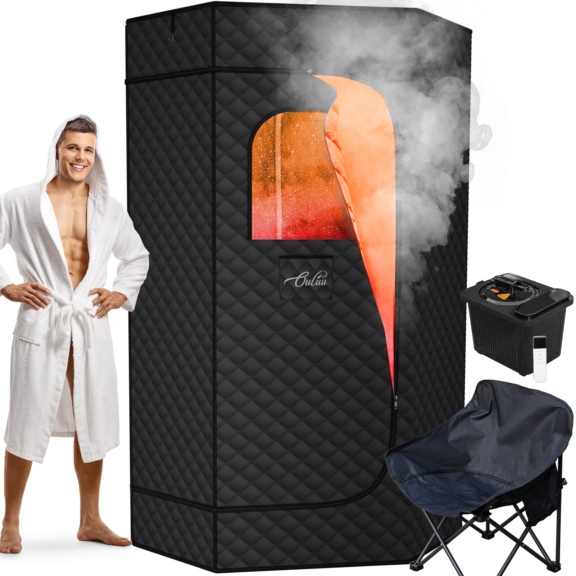 XL Portable Sauna Box with 4L Steamer - 1400W Home Spa Sauna with Big Chair & Remote Control - Personal Steam Sauna for Relaxation & Detox - Perfect for Home Wellness & Post-Workout Recovery (Black)