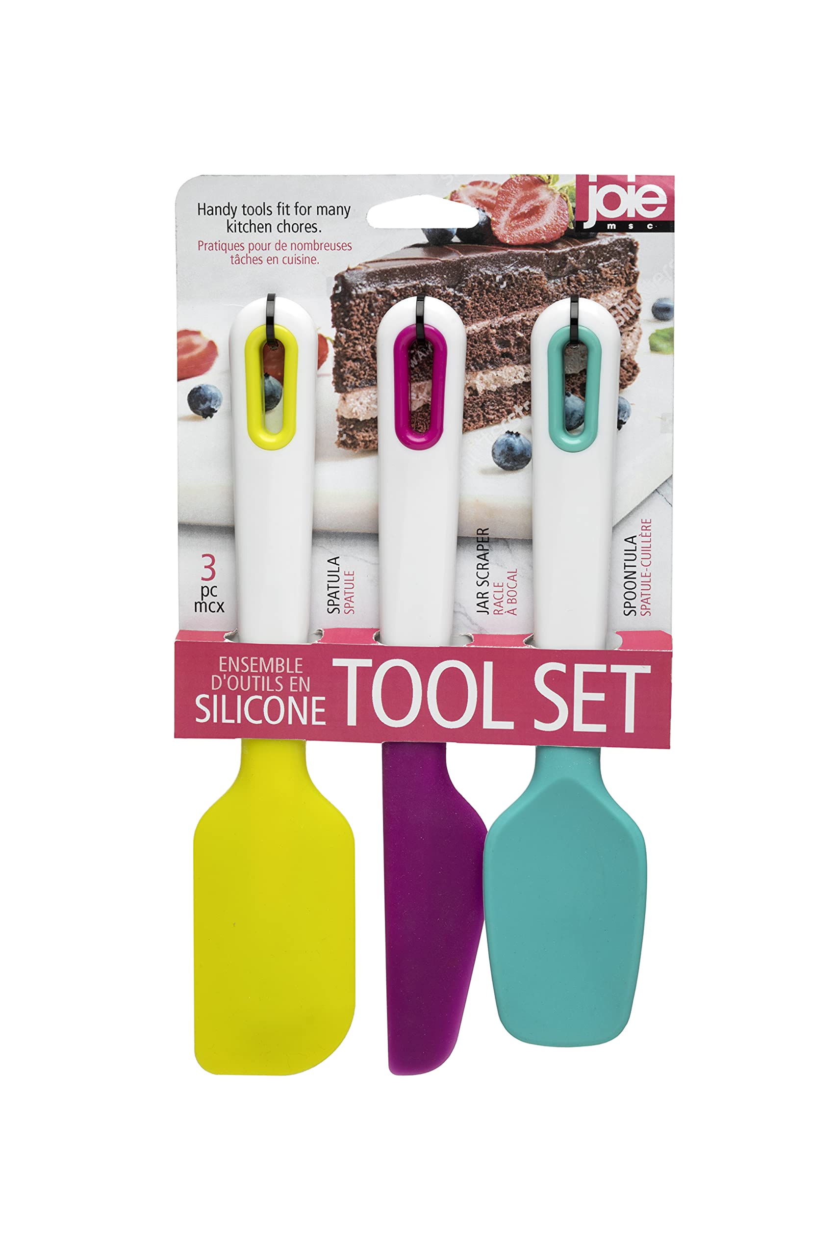 Joie 83000 Silicone Baking Spatula Set - 3-Piece Non-Slip Kitchen Utensils for Mixing, Spreading & Flipping - Heat Resistant Up to 450°F - Perfect for Cakes, Cookies & Pancakes (Yellow)