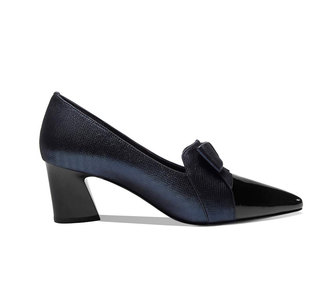 TinaCus Women's Handmade Leather Glossy Pointed Toe Mid Heel Slip On Loafers - Cute Bowtie Pumps for Office, Party & Dressy Occasions