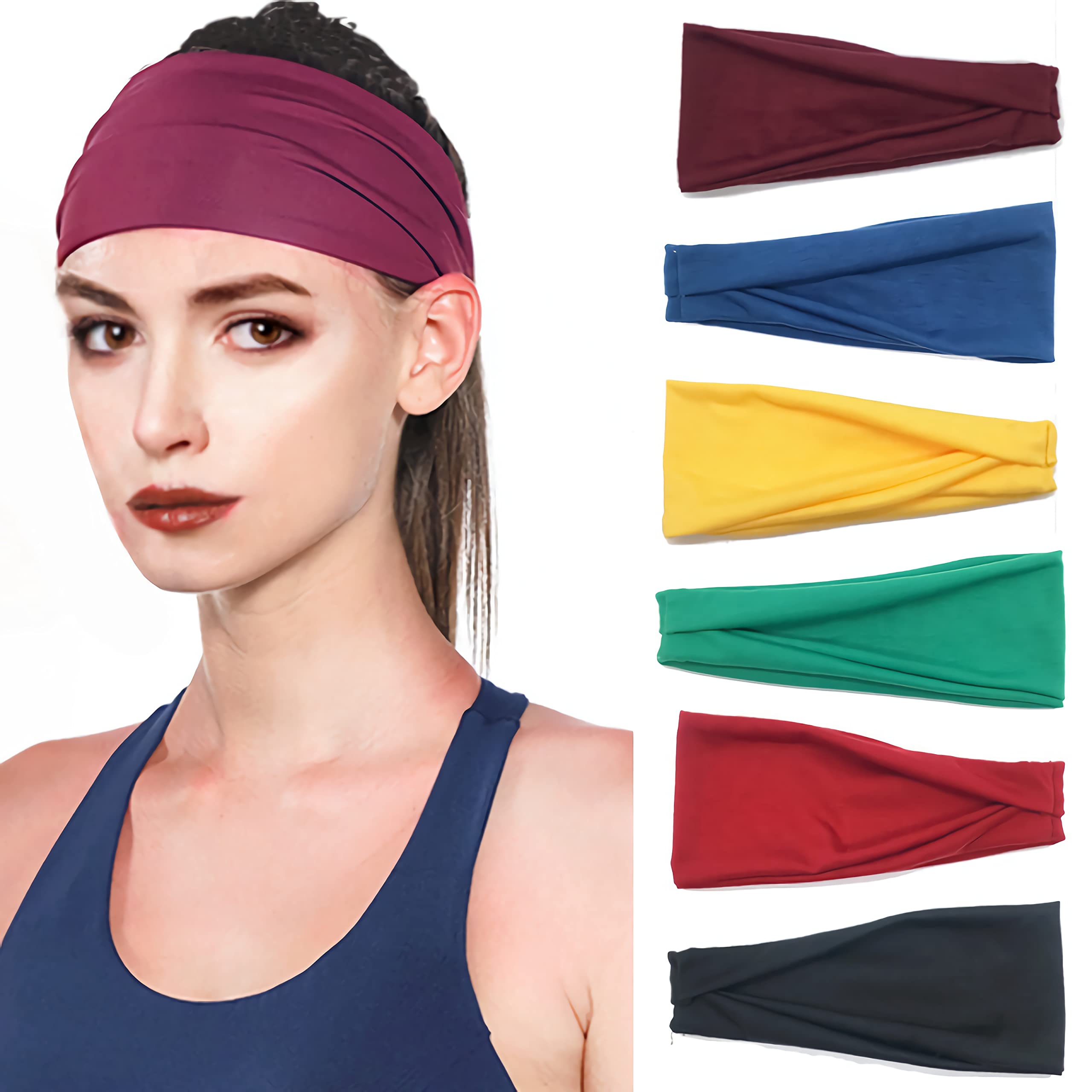 6 Pack Women's Non-Slip Elastic Headbands - Soft Workout Headwraps for Running, Yoga & Gym - Breathable Hair Bands for Women & Girls (Perfect for Sports, Fitness & Everyday Styling)