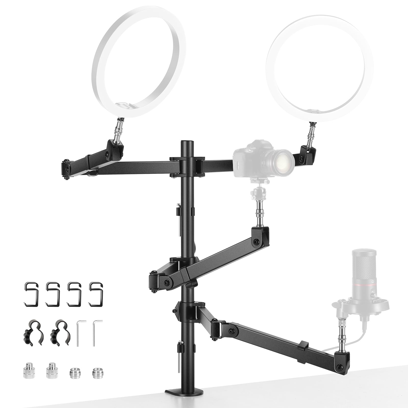 NEEWER Adjustable Overhead Desktop Camera Stand with 4 Flexible Arms - Universal Phone & Webcam Mount for Live Streaming, Podcasting, Gaming (ST004) - Perfect for YouTube Creators, TikTok Videos & Home Office Setup