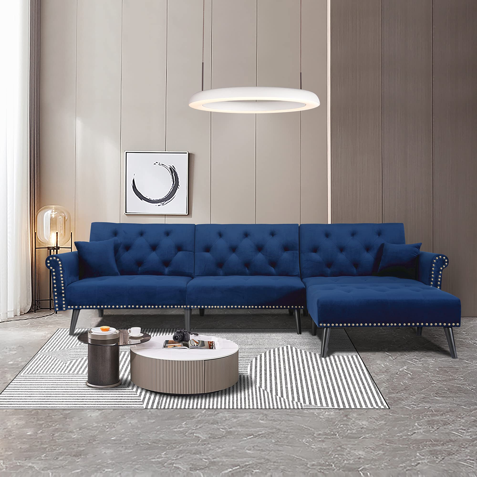 GAMUKAI Convertible Sofa Bed Sleeper - Black Velvet (Navy) | Modern Futon Couch for Small Spaces | Perfect for Guest Room, Studio Apartment & Office