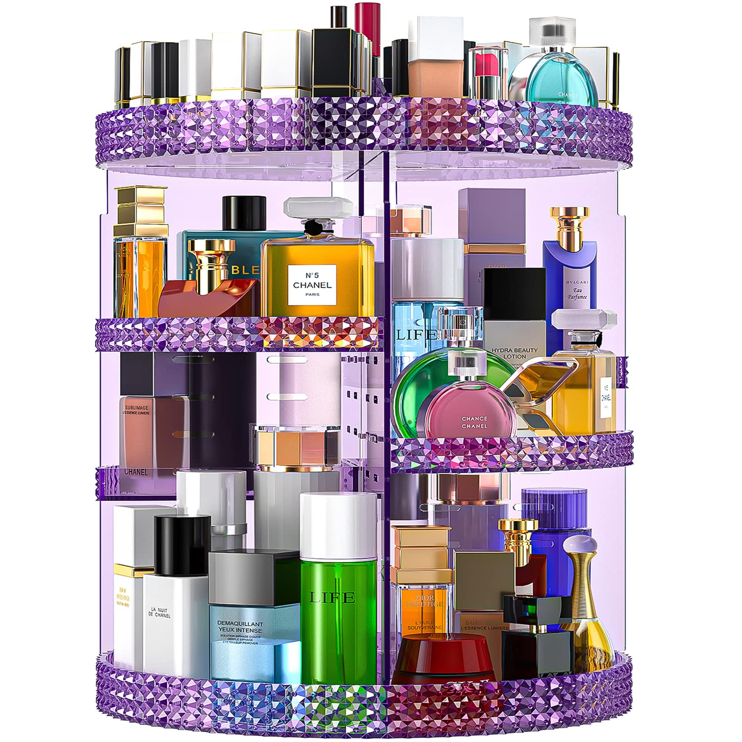 360 Degree Rotating Makeup Organizer - Large 7-Tier Acrylic Cosmetic Storage for Brushes, Lipsticks & Beauty Products | Perfect for Bathroom Vanity, Dressing Table & Travel | X-Large Purple Makeup Case