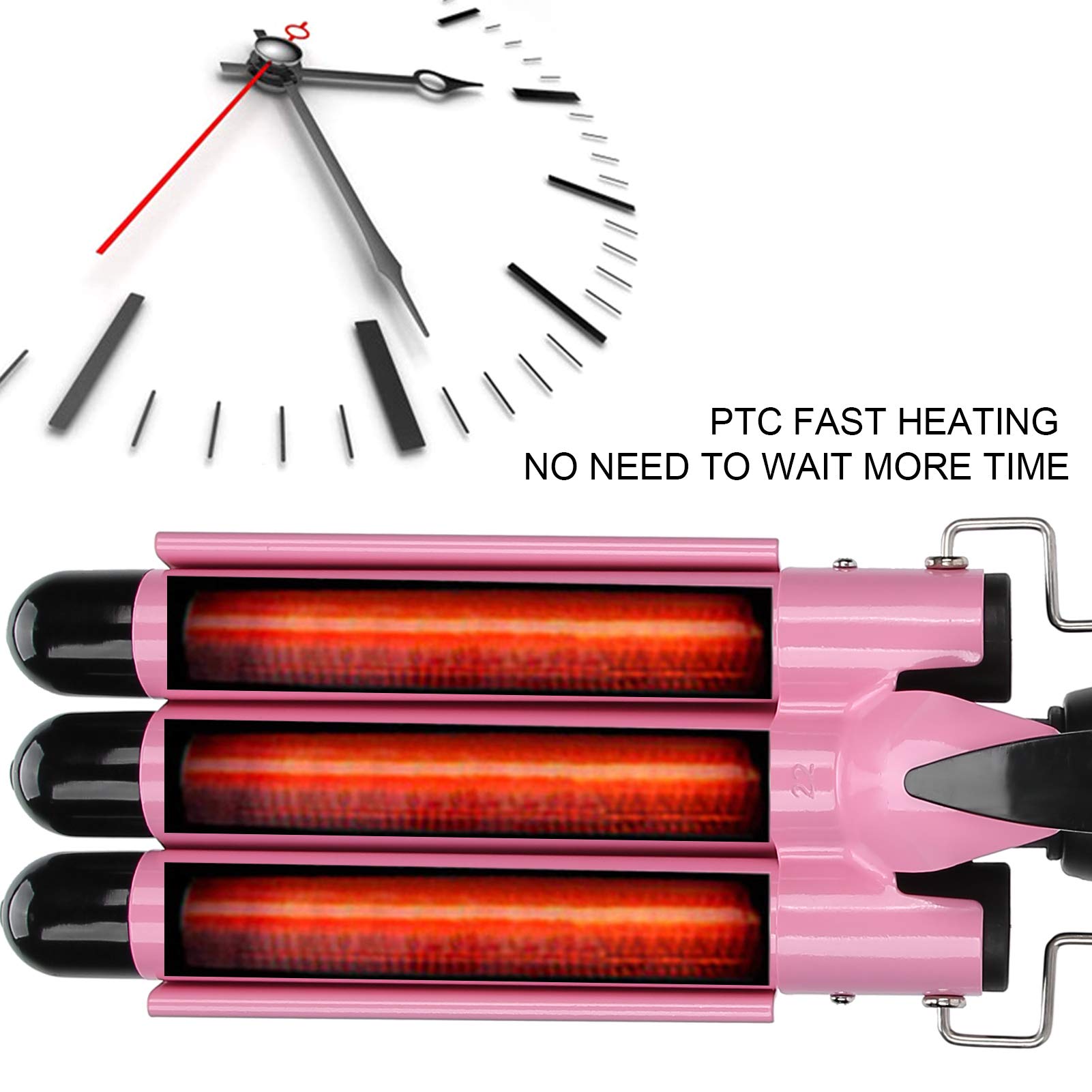 3 Barrel Curling Iron Wand - Adjustable Temperature Ceramic Hair Crimper & Waver with 3 Sizes (22mm Pink) for Beach Waves & Curly Styles - 110V-240V for Home & Salon Use