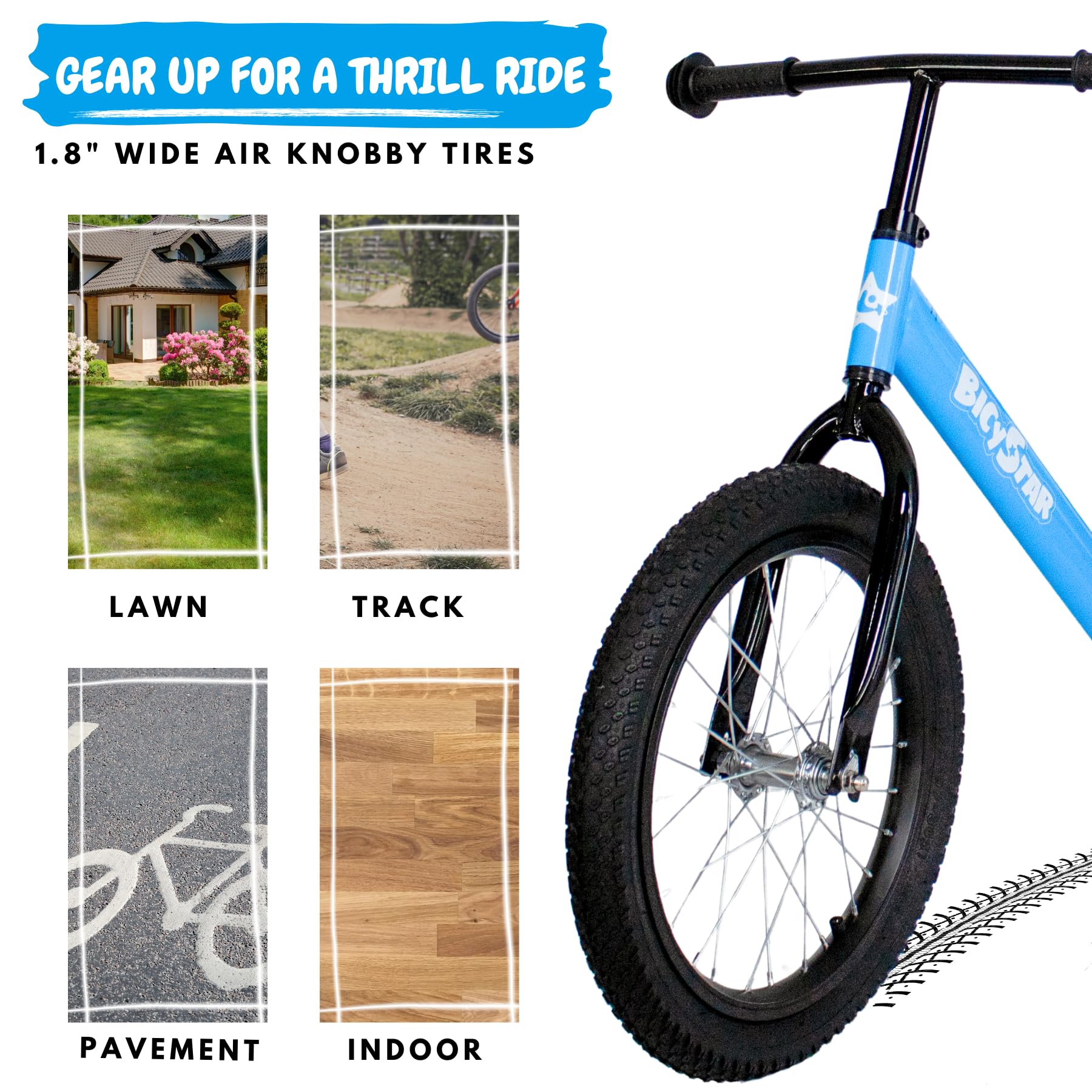 16 Inch Balance Bike for Kids Ages 5-8 - No Pedal Push Bike with Air Tires & Footrests - First Toddler Bicycle for Boys & Girls - Perfect for Learning Balance & Outdoor Play