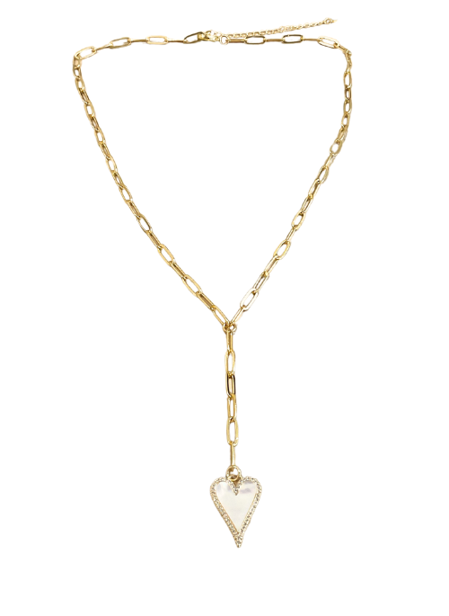 Heart and Pearl Pave Y Necklace in Gold - Elegant Jewelry for Women, Perfect for Weddings, Parties & Special Occasions