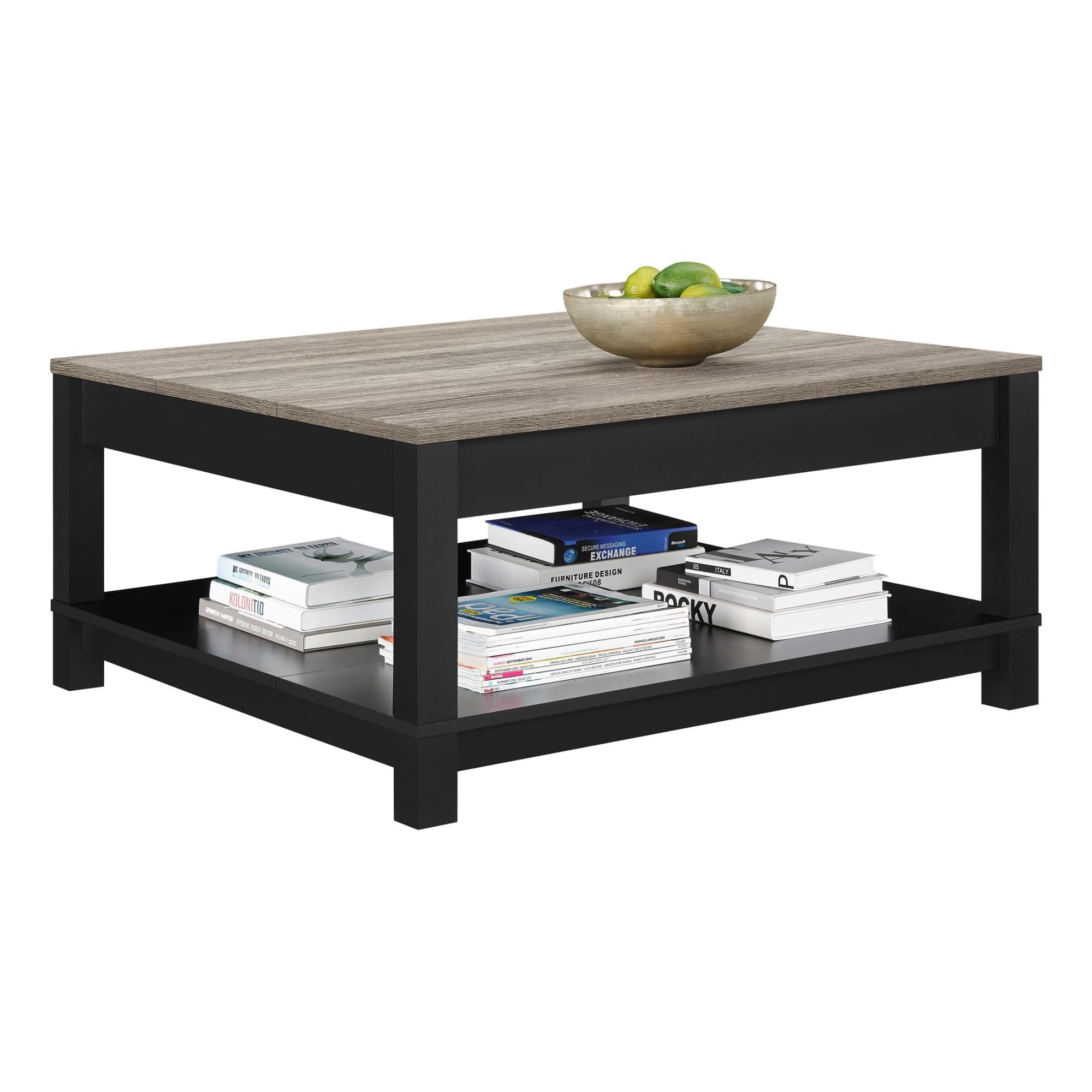 Ameriwood Home Carver Coffee Table with Open Storage - Matte Black & Distressed Wood Grain - Modern Farmhouse Living Room Furniture for Small Spaces (36.5