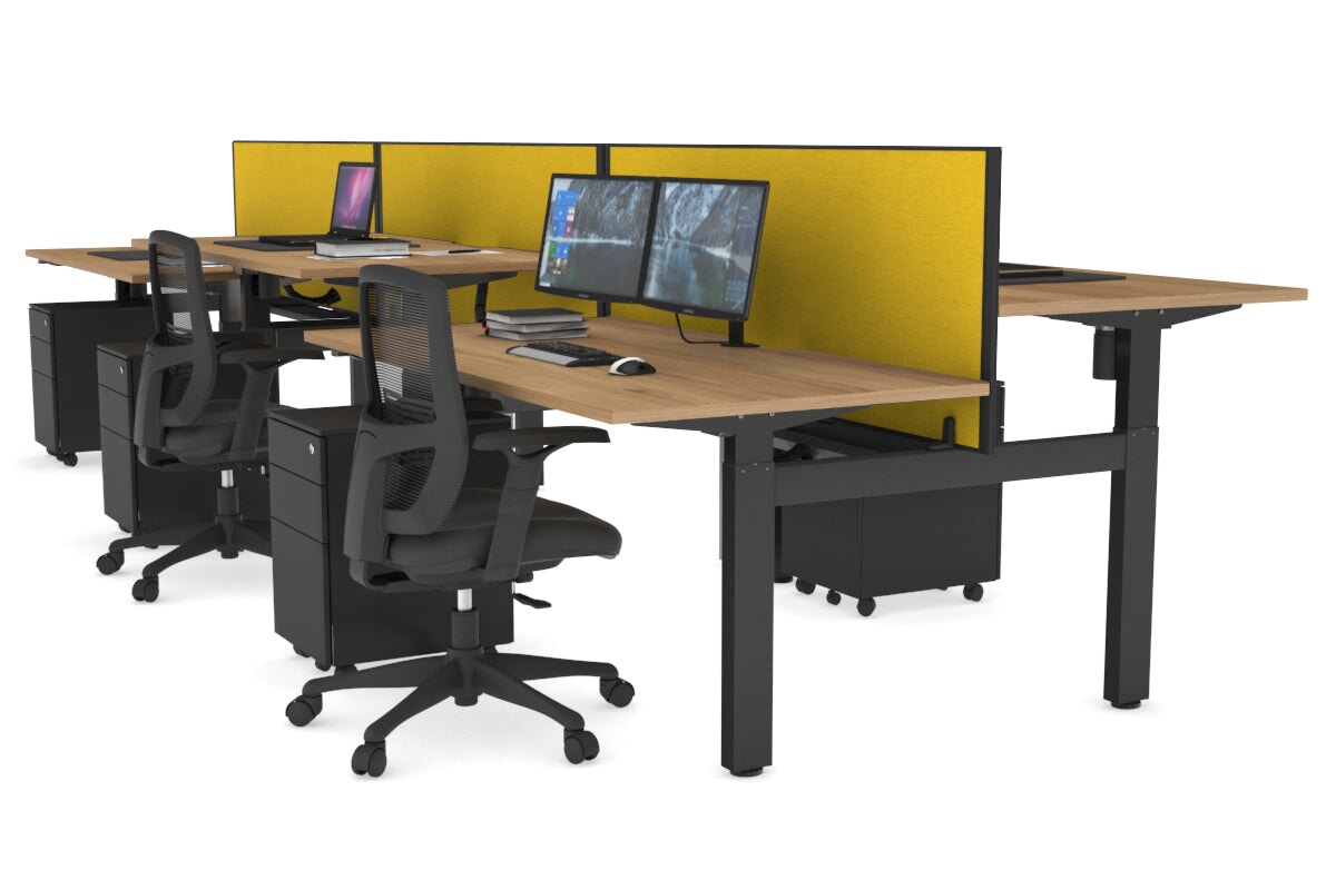 Just Right Height Adjustable 6-Person H Bench Workstation - Black Frame [1600L x 800W with Cable Management] - Perfect for Office, Coworking Spaces & Home Offices
