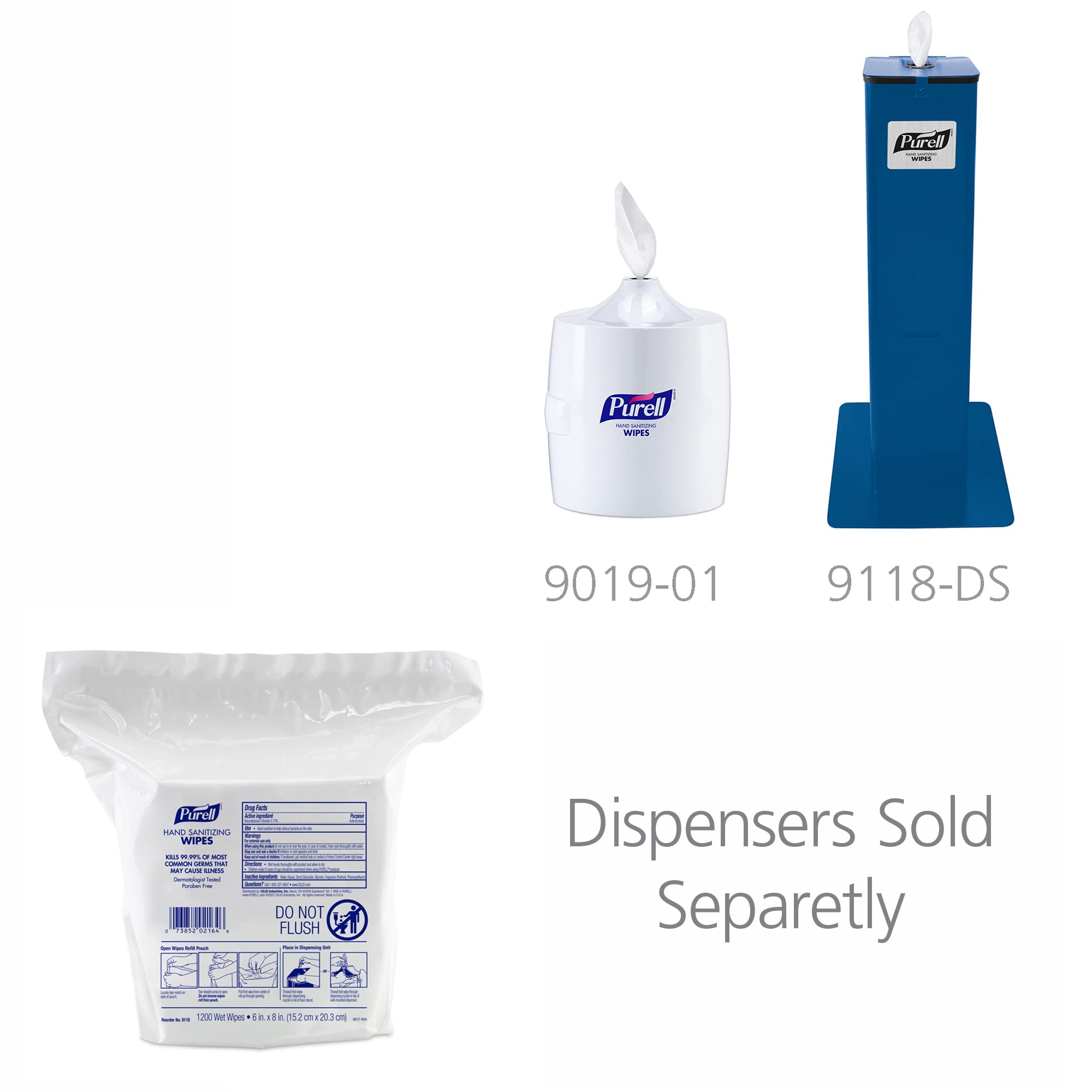 Purell Hand Sanitizing Wipes Refill Pack - Alcohol-Free Formula, 1200 Count (Pack of 2) for High Capacity Wall & Floor Stand Dispensers | Ideal for Offices, Schools, Hospitals & Public Spaces - 9118-02