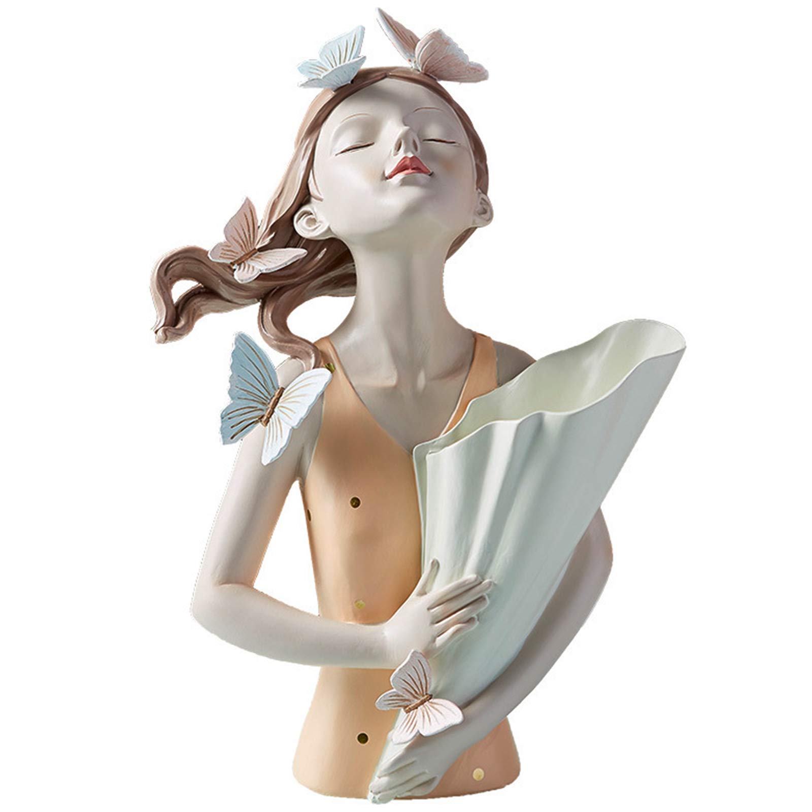 WSIMEI Butterfly Girl Statue with Flower Pots - Modern Home Decor Sculpture for Living Room, Tabletop Art Decoration in Orange | Perfect for Housewarming Gifts, Garden Decor & Boho Chic Interior Design