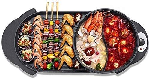 2-in-1 Large Capacity Electric Hot Pot & Grill - Indoor Smokeless Teppanyaki Grill with Flat Bottom for Easy Cleaning - Perfect for Family Gatherings, Asian Hot Pot Meals & Home BBQ Parties