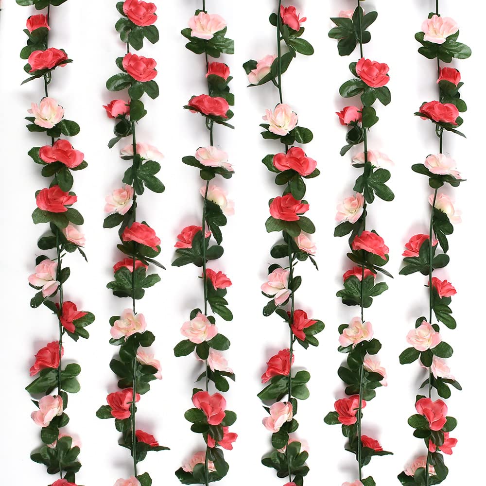 WEISPARK 4pcs 32.8 FT Artificial Rose Vine Flowers - Fake Hanging Rose Ivy Plants for Home, Hotel, Office, Wedding, Party, Garden Decor - Realistic Pink Silk Flowers for Wall, Fence, Balcony & Indoor/Outdoor Decorations