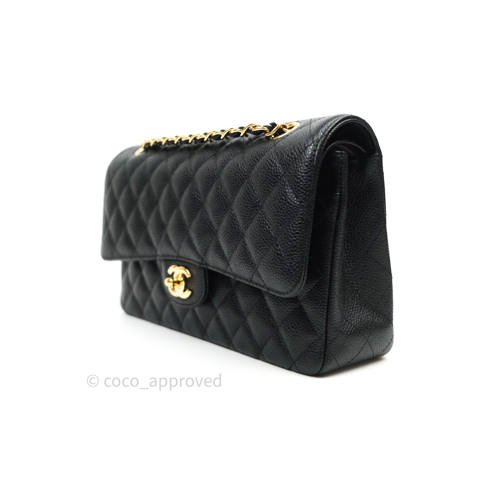 Chanel Classic Medium Double Flap Bag Black Caviar Leather with Gold Hardware - Luxury Designer Handbag for Women, Perfect for Work, Evening & Special Occasions