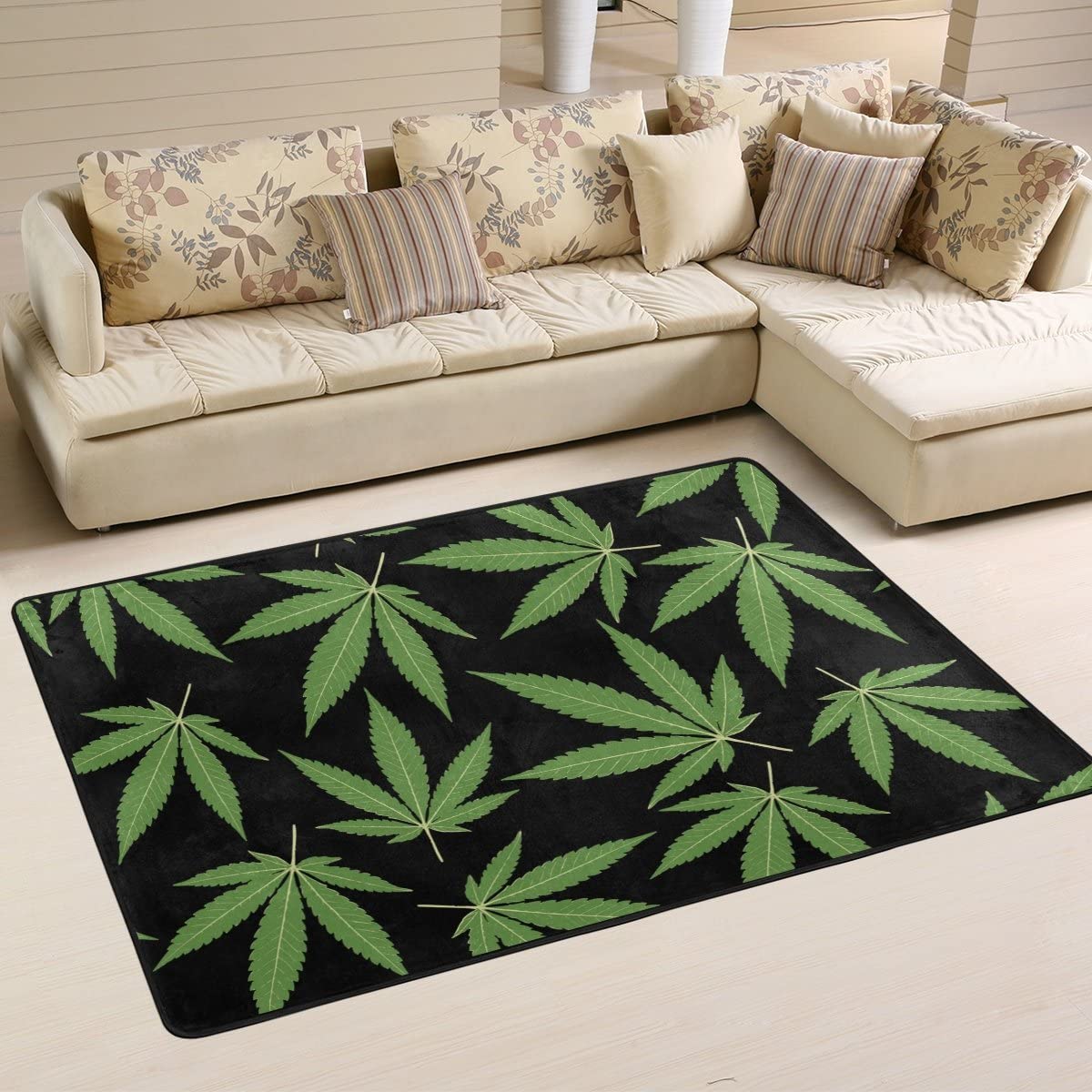 Trippy Cannabis Leaf Area Rug - Soft Washable Weed-Themed Carpet with Non-Slip Backing for Living Room, Bedroom & Home Decor (6.6ft x 5.3ft) | Perfect for Stoner Aesthetics, Psychedelic Room Design & 420-Friendly Spaces