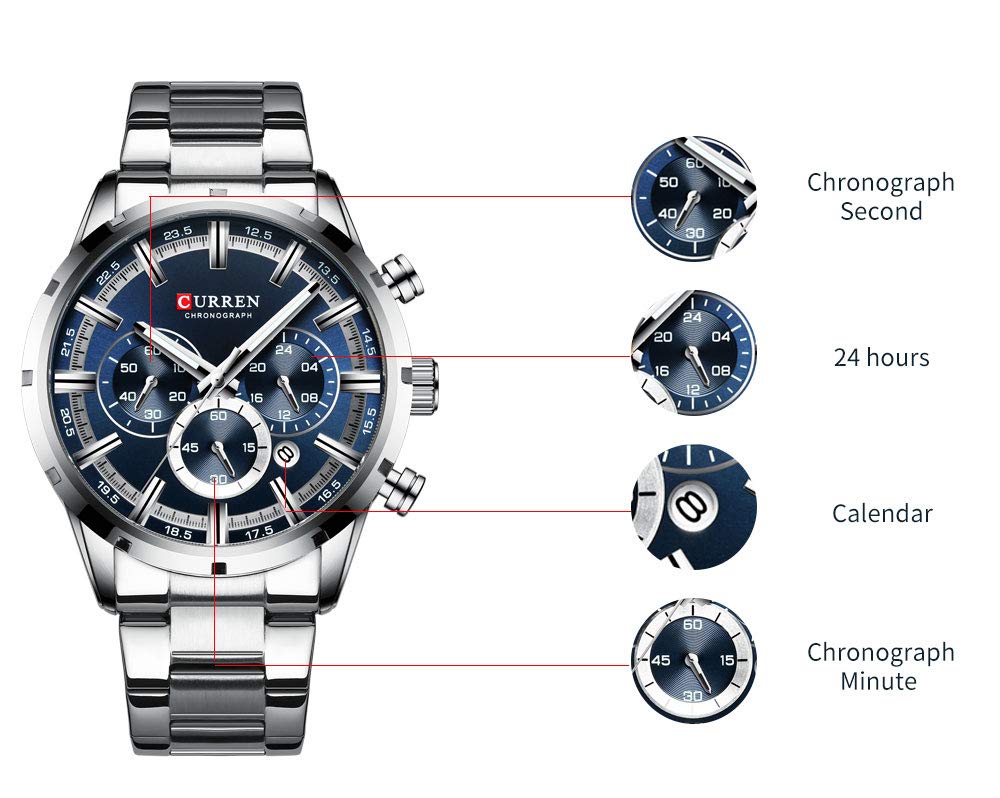 Luxury Men's Stainless Steel Analog Quartz Watch - Waterproof Business Chronograph Dress Wristwatch for Formal & Casual Wear | Perfect for Office, Parties & Everyday Use
