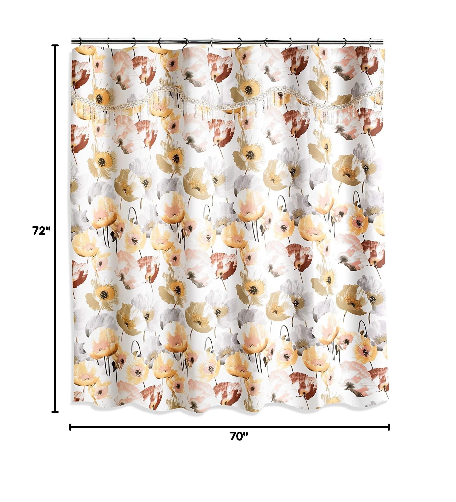Zahari Home 13-Piece Poppy Fields Bathroom Shower Curtain Set - Yellow Floral Shower Curtain with 12 Hooks, Luxury Modern Design for Bathroom Decor - Perfect for Home, Apartment, and Hotel Use