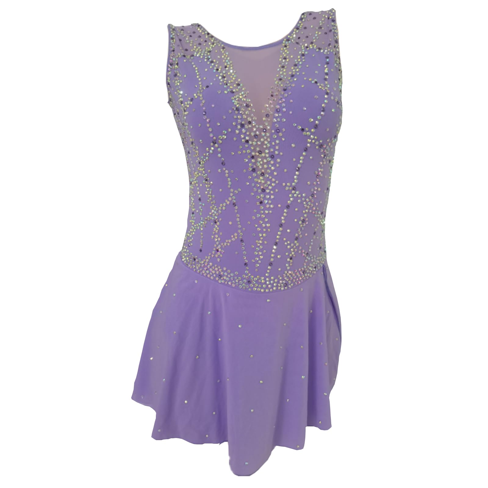 Elegant Purple Gauze Figure Skating Dress - Sleeveless Sparkly Competition Costume for Girls | Perfect for Ice Skating Performances & Dance Recitals