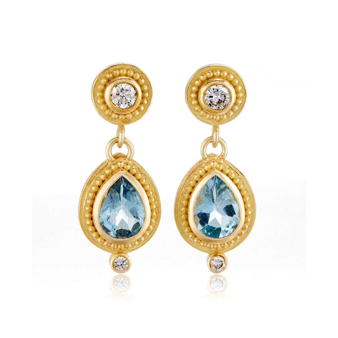 Exquisite Diamond & Aquamarine Drop Earrings for Women | Elegant Dangle Earrings for Wedding, Party & Special Occasions | 925 Sterling Silver Jewelry Gift