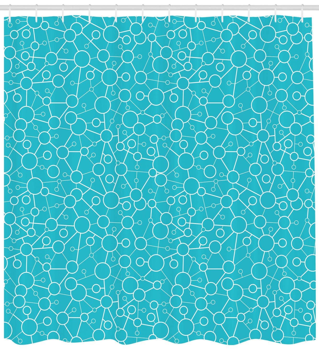 Ambesonne Biology Shower Curtain - Abstract Microscopic Molecular Atom Structure Design, 69x75 Inch Waterproof Fabric Bathroom Decor with Hooks, Turquoise & White | Perfect for Science Lovers & Modern Bathrooms