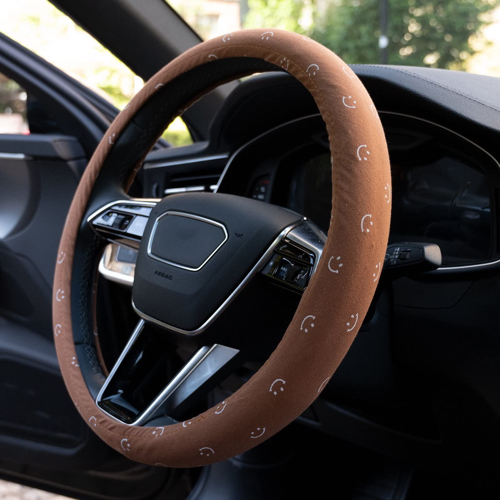Soft Breathable Anti-Slip Steering Wheel Cover - Universal 15 Inch Brown Car Accessory for Women | Cute & Girly Vehicle Interior Decor | Perfect for Daily Commute & Road Trips