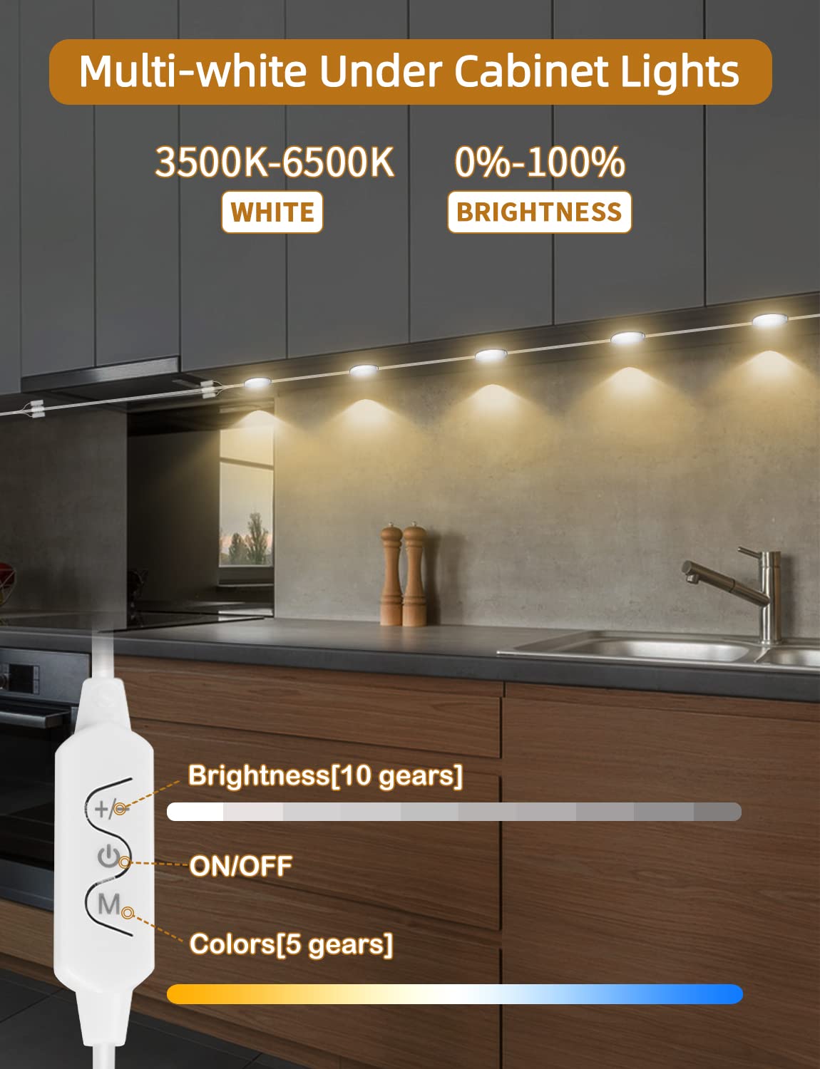 MATICOD Dimmable LED Under Cabinet Lighting - Plug in White Under Counter Lights with Bluetooth Smart APP Remote Control for Kitchen, Closet & Cabinets | Perfect for Task Lighting, Accent Decor & Nighttime Visibility