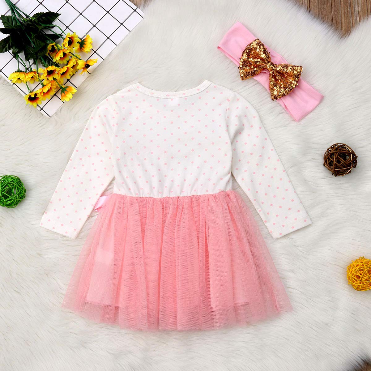 Newborn Baby Girls Pink Striped Tutu Dress & Headband 2Pcs Set - First Birthday Outfit, Casual Donut Print Skirt & Headband for Photoshoot, Party & Daily Wear
