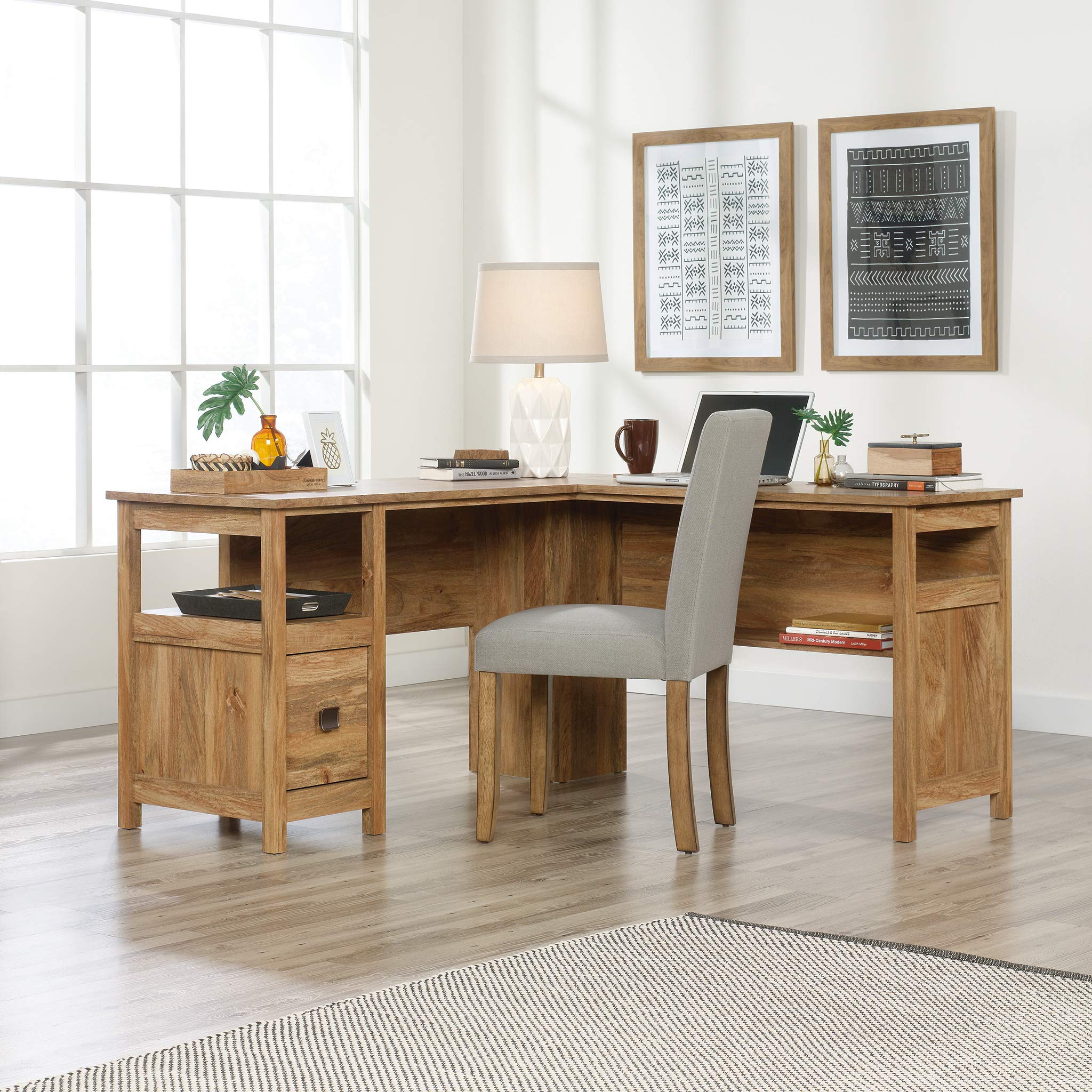 Sauder Cannery Bridge L-Shaped Office Desk with Storage Drawer & Shelf - Sindoori Mango Finish - Perfect for Home Office, Study Room & Small Workspaces