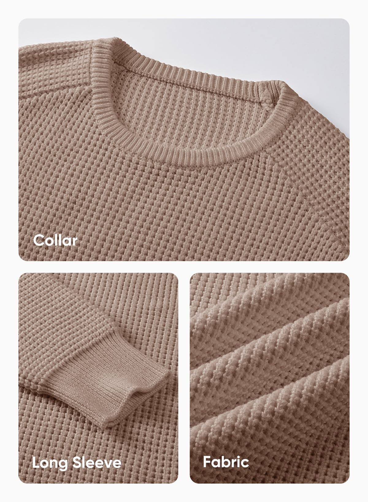 JMIERR Men's Waffle Knit Crewneck Sweater - Textured Pullover with Ribbed Edges | Casual Loose Fit Winter Sweater for Men | Perfect for Office, Date Night & Weekend Outings