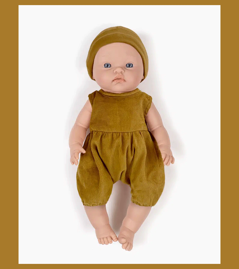 Minikane Mustard Yellow Cord Romper for Baby Dolls - Perfect for Dress-Up, Photo Shoots & Collectible Display