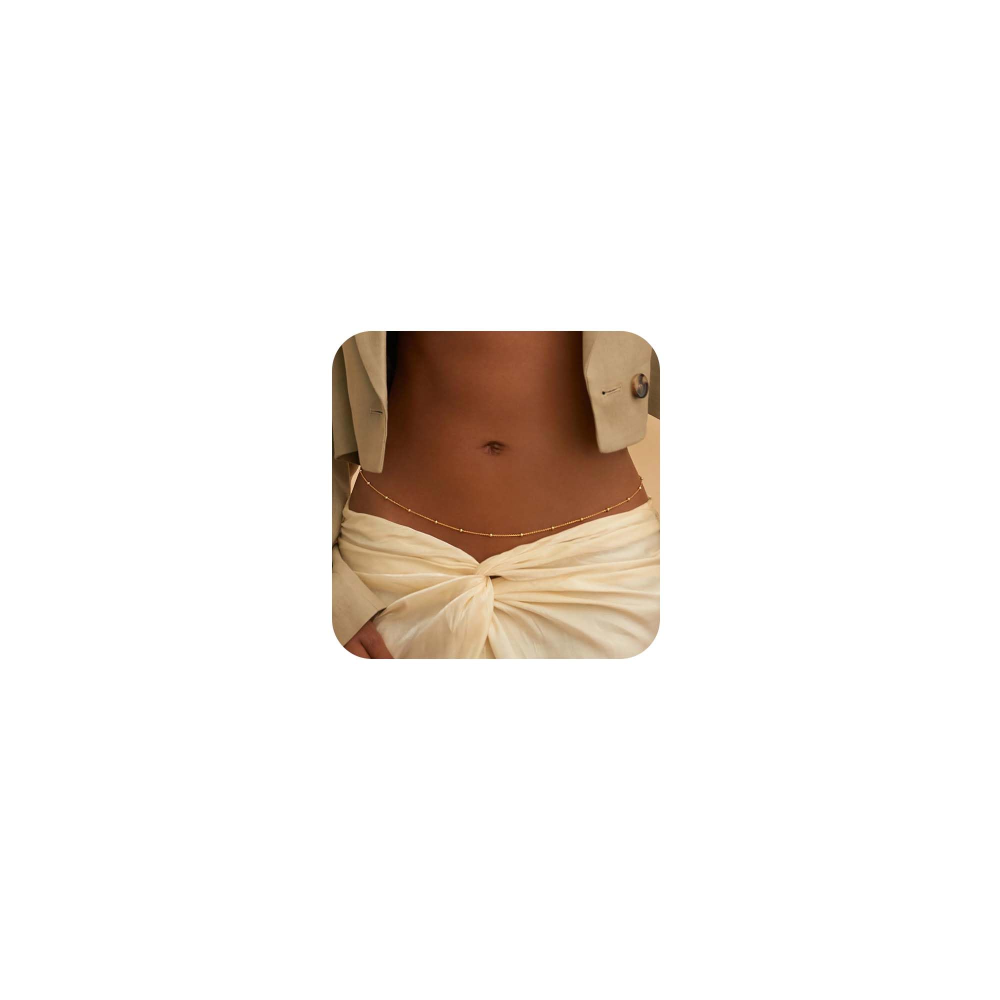 14K Gold Plated Waist Chains for Women - Adjustable Belly Chain with Cuban Pearl, Satellite Beads & Heart Pendant - 2Pcs Layered Body Jewelry Set for Bikini, Beach Party, Festival and Date Night Outfits
