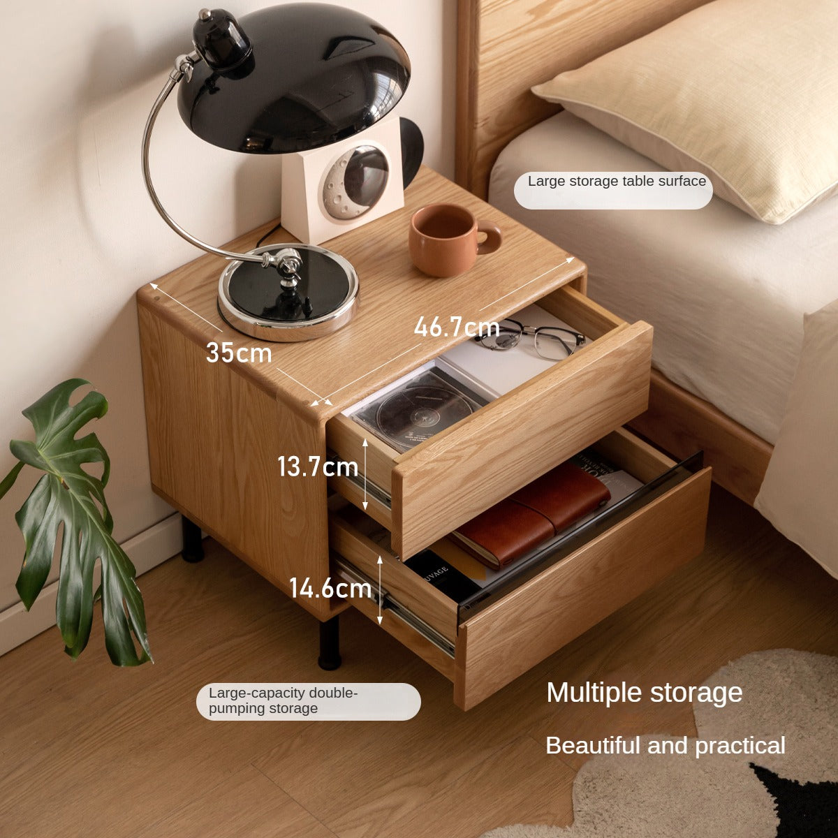 Solid Oak Wood Nightstand - Sturdy Bedside Table with Drawer for Bedroom, Living Room & Office - Perfect for Storage & Decor