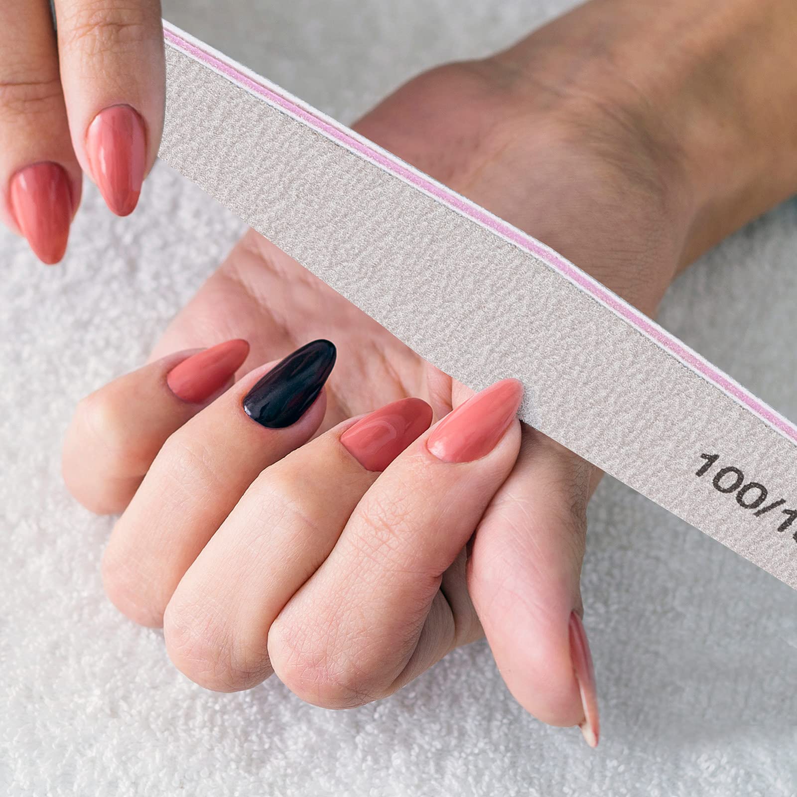 24-Piece Nail File & Buffer Kit - 100/180 Grit Emery Boards & 80/120 Grit Buffing Blocks for Natural & Acrylic Nails - Professional Manicure & Pedicure Tools for Home & Salon Use